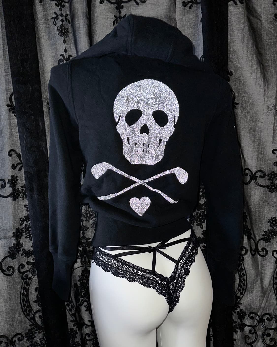 Glitter Skull Napping Hooded Zip-Up 상품이미지4
