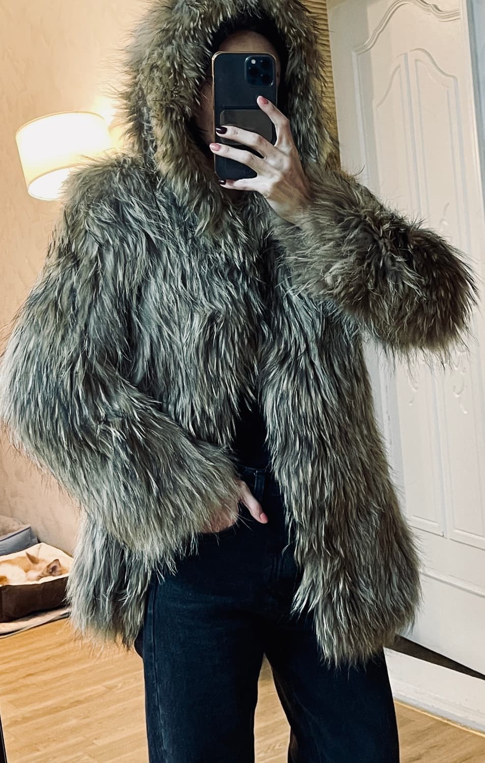 리얼 라쿤퍼 니팅 후드자켓 (S~M) 상품이미지7