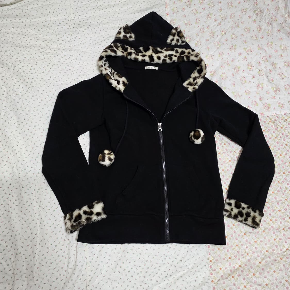 빈티지 초코 호피 퍼 폼폼 네코미미 오네갸루 후드집업 리즈리사 라떼갸루 상품이미지4