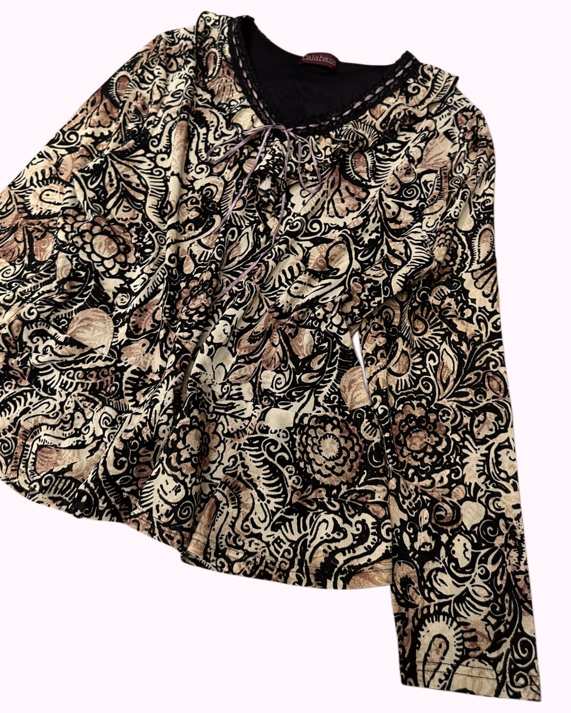 oriental pattern lace ribbon top 상품이미지3
