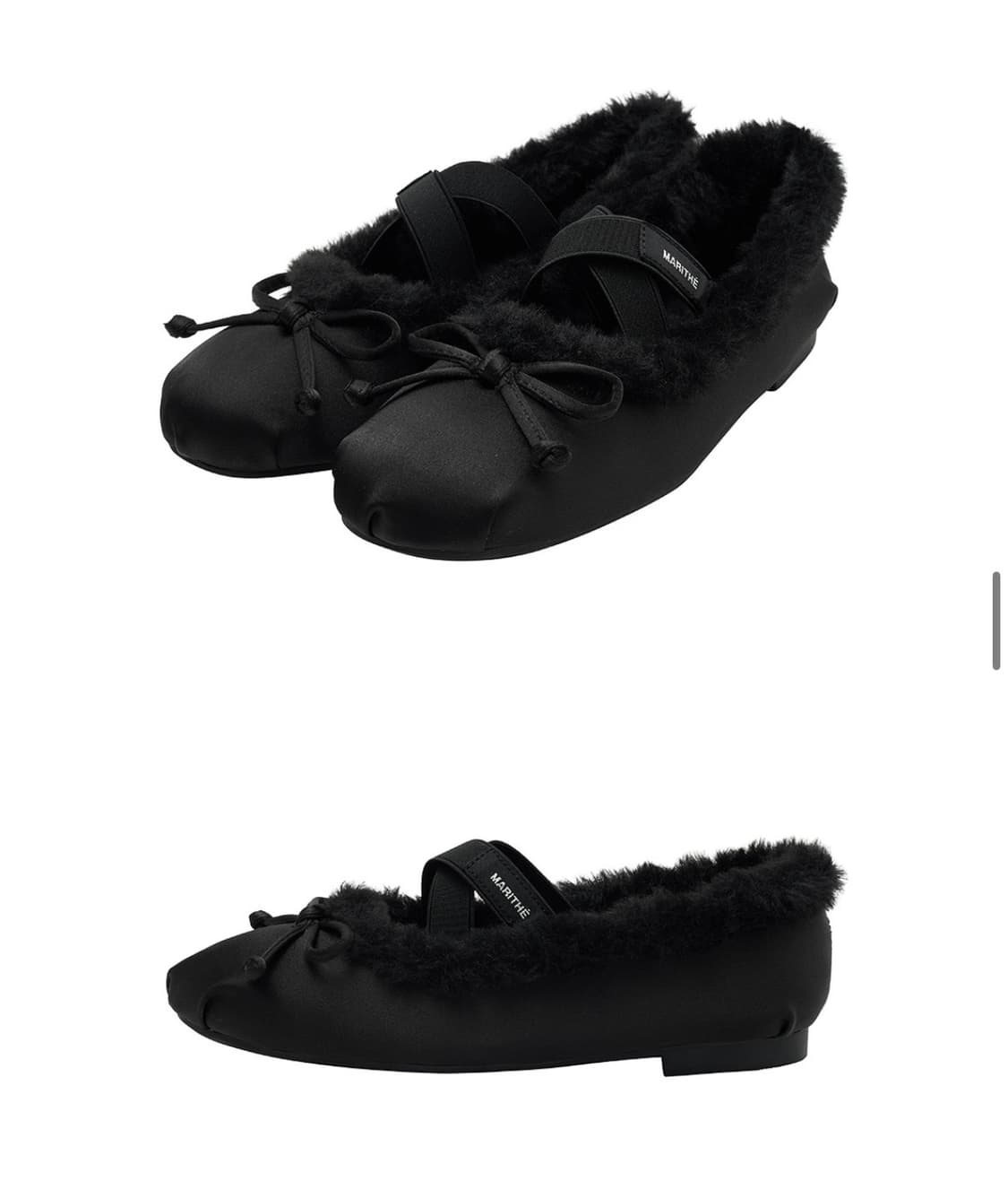 마리떼 크로스 밴딩 퍼 플랫 슈즈 블랙 상품이미지4