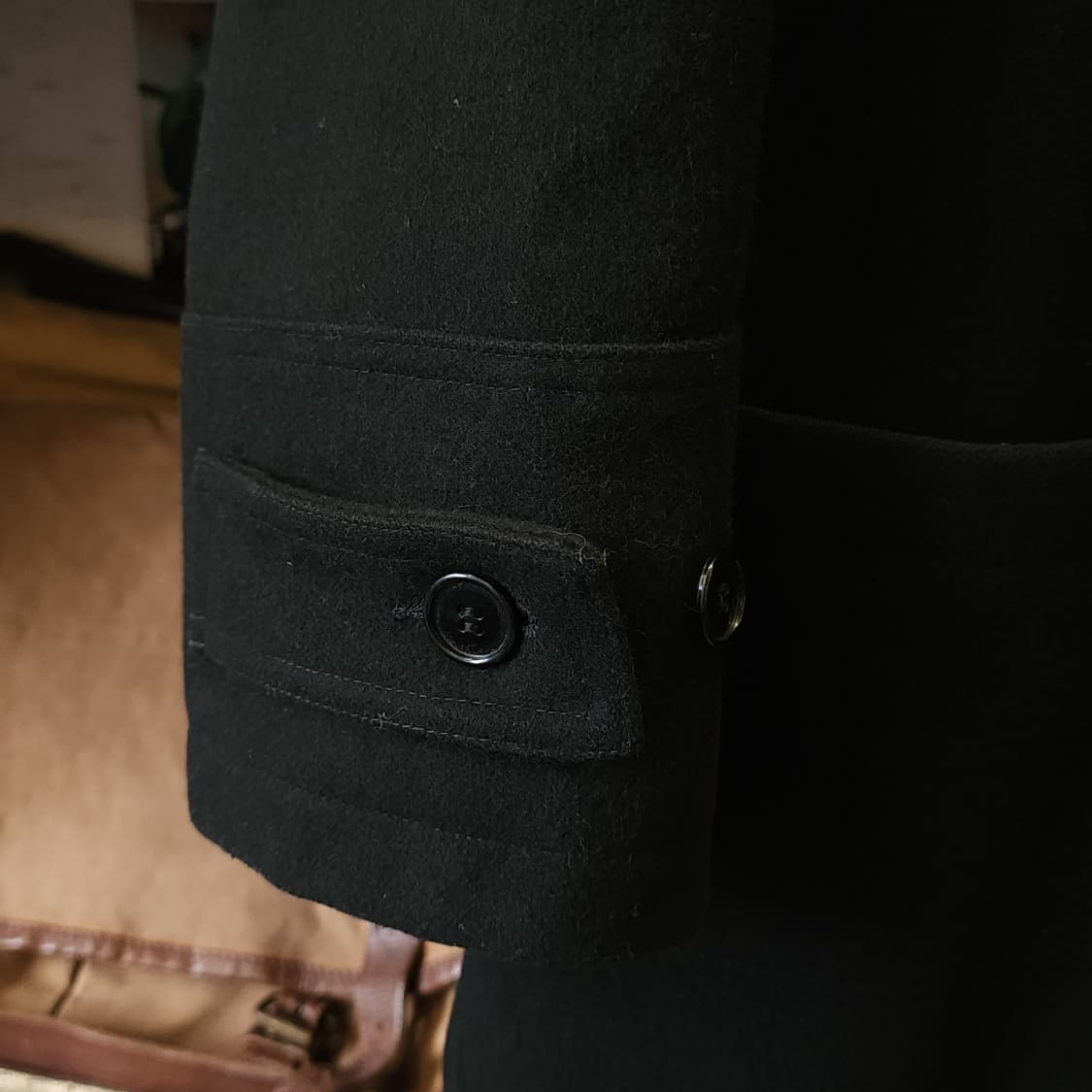 90s 프렌치 울 코트 빈티지 코트 이태리 더플코트 블랙 나바호 L 상품이미지6