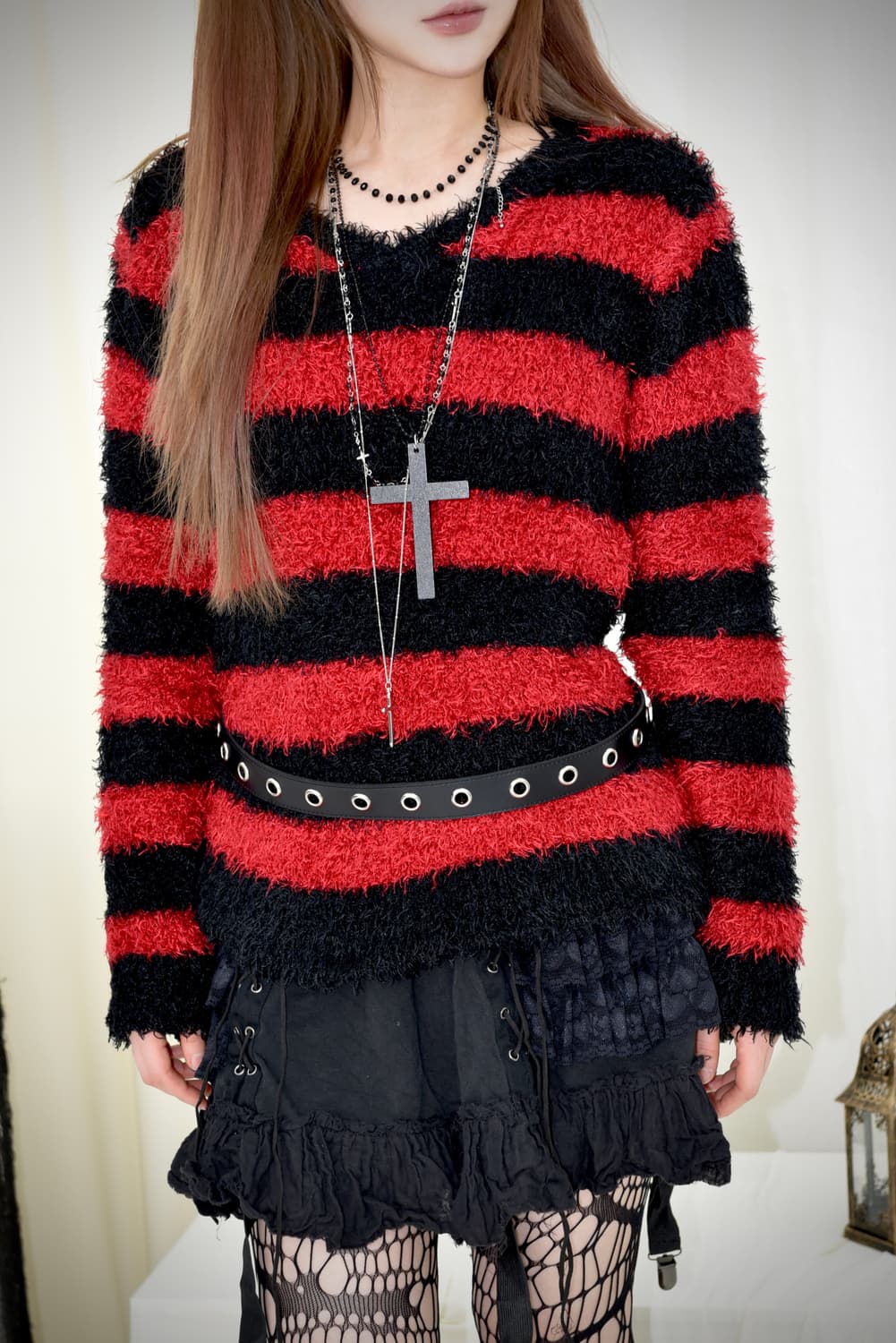 레드 헤어리 단가라 니트 상품이미지4