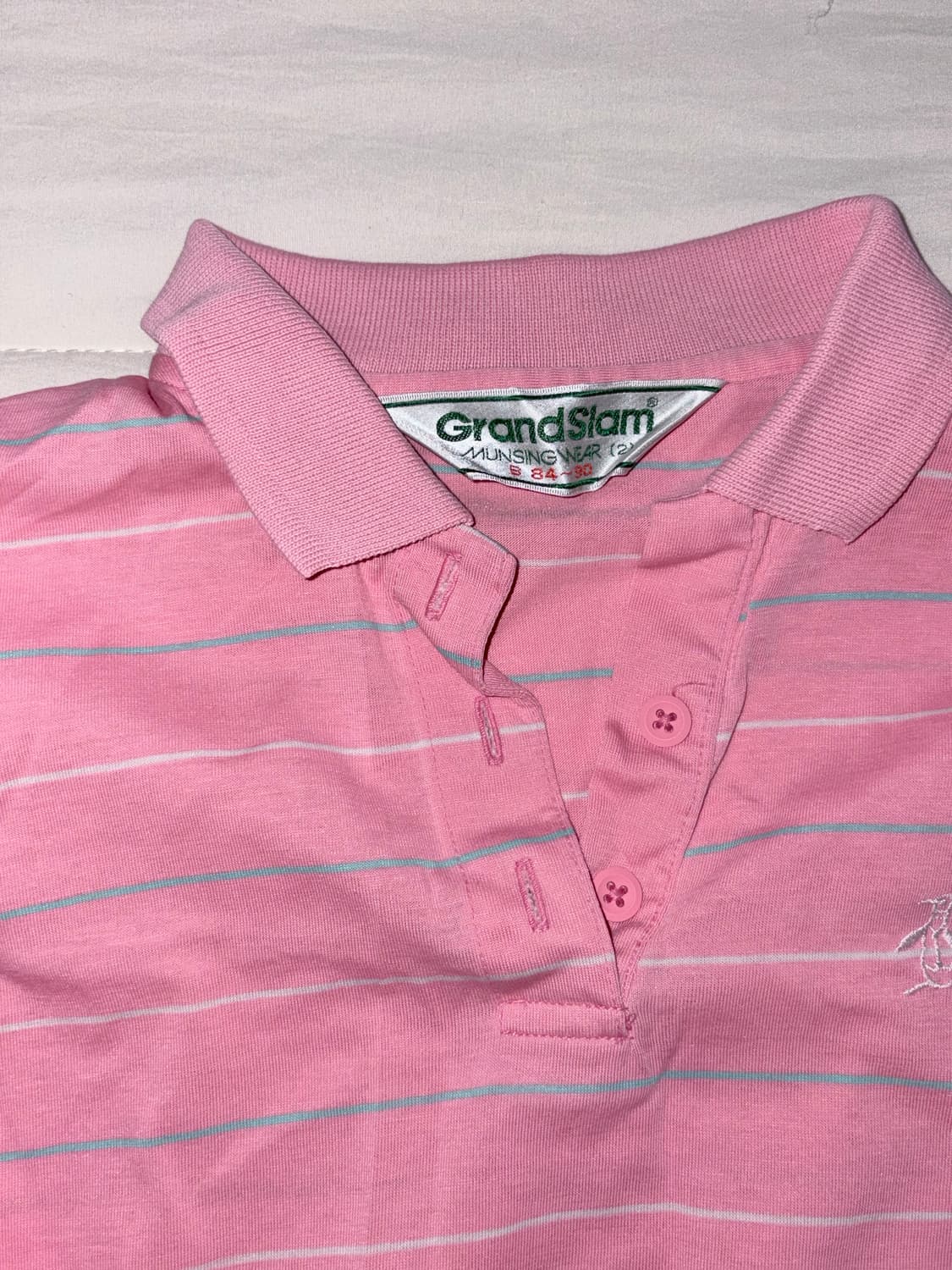 먼싱웨어 핑크 스트라이프 카라 롱슬리브 티셔츠 상품이미지2