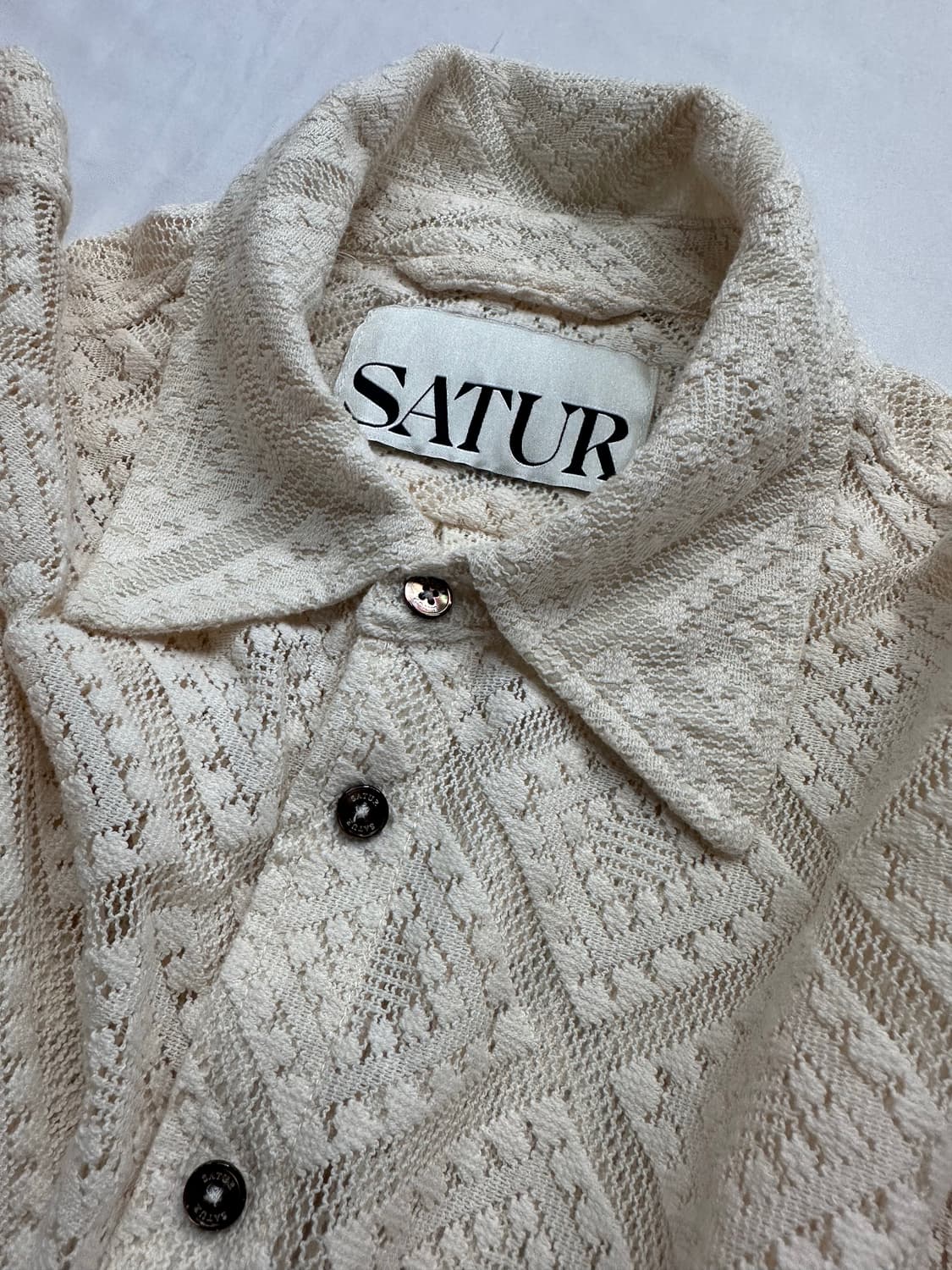 세터(SATUR)크로셰 아가일 코튼 메쉬 셔츠 상품이미지4