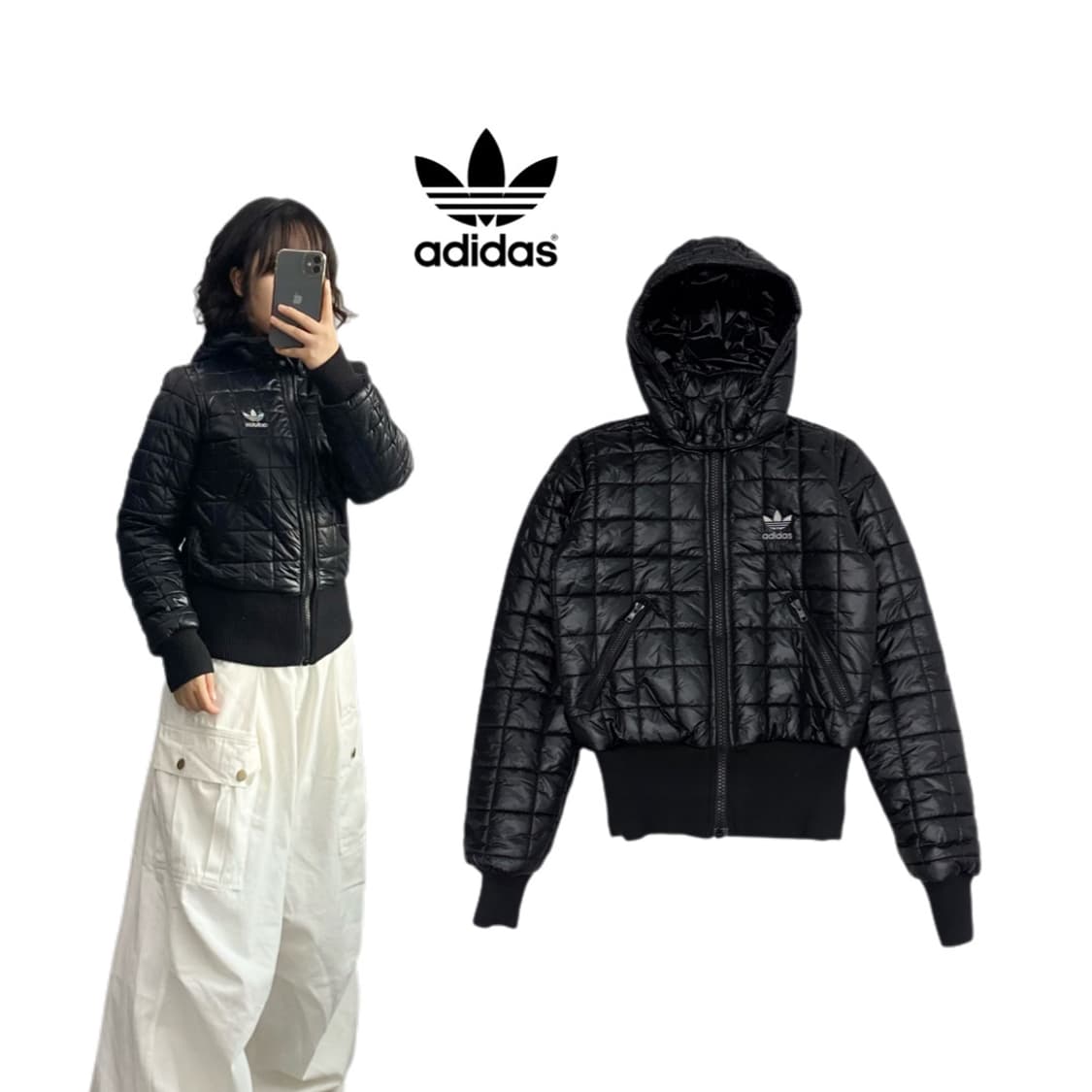 아디다스 실버 파이어버드 퀼팅 크롭 경량패딩 상품이미지1