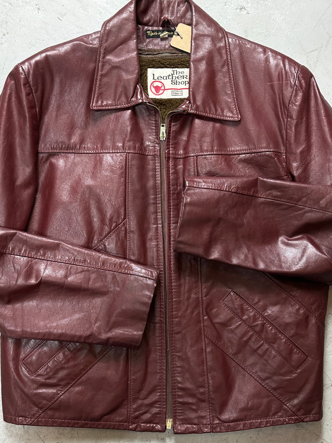 80’s 빈티지 시어스 버건디 크롭 레더자켓 파이트 클럽 상품이미지9