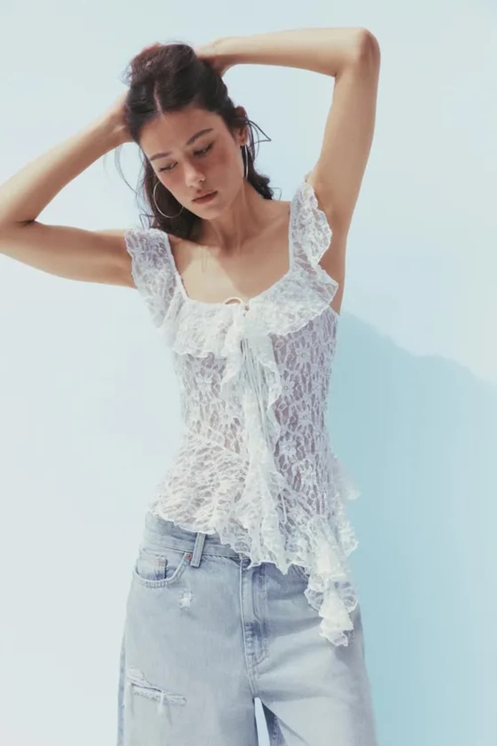 택달린 새상품 자라 레이스 프릴 티셔츠 m 상품이미지2