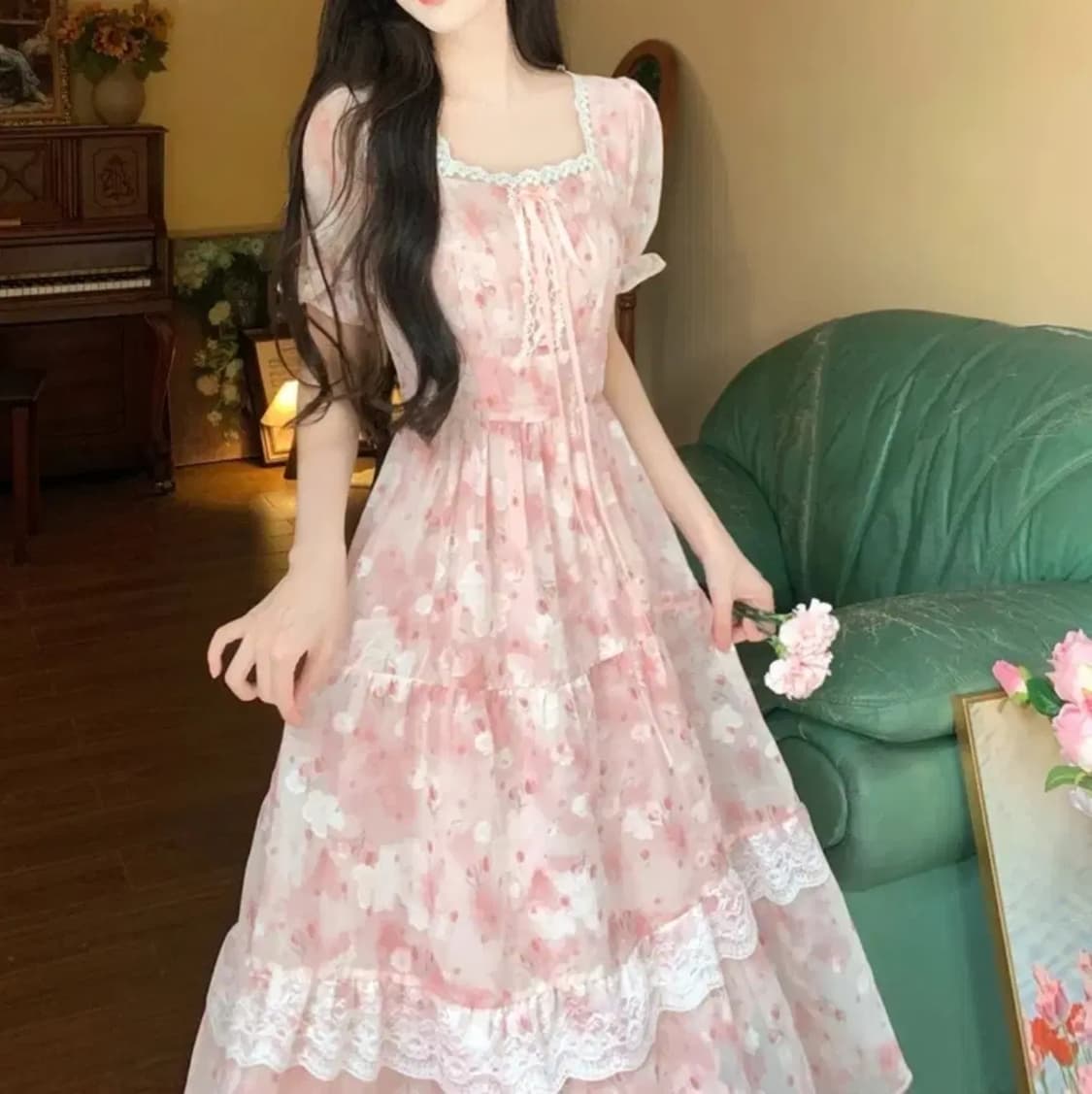 핑크 쉬폰 롱원피스  상품이미지4