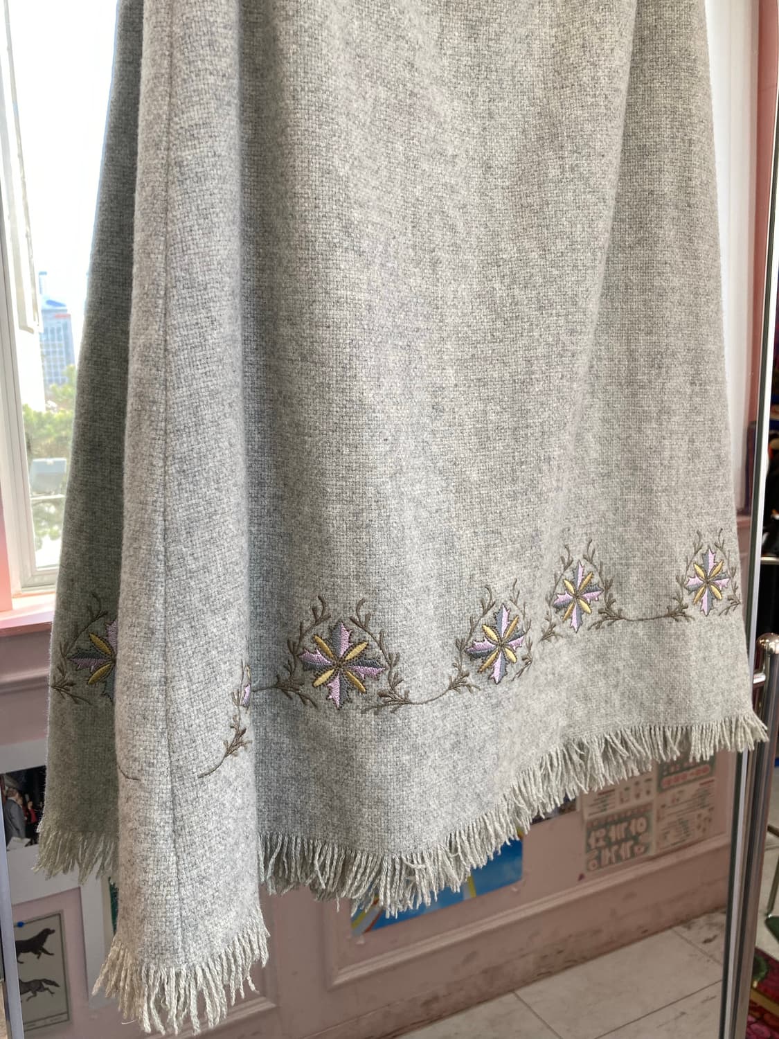 울 그레이 자수 테슬 프린지 롱스커트 상품이미지6