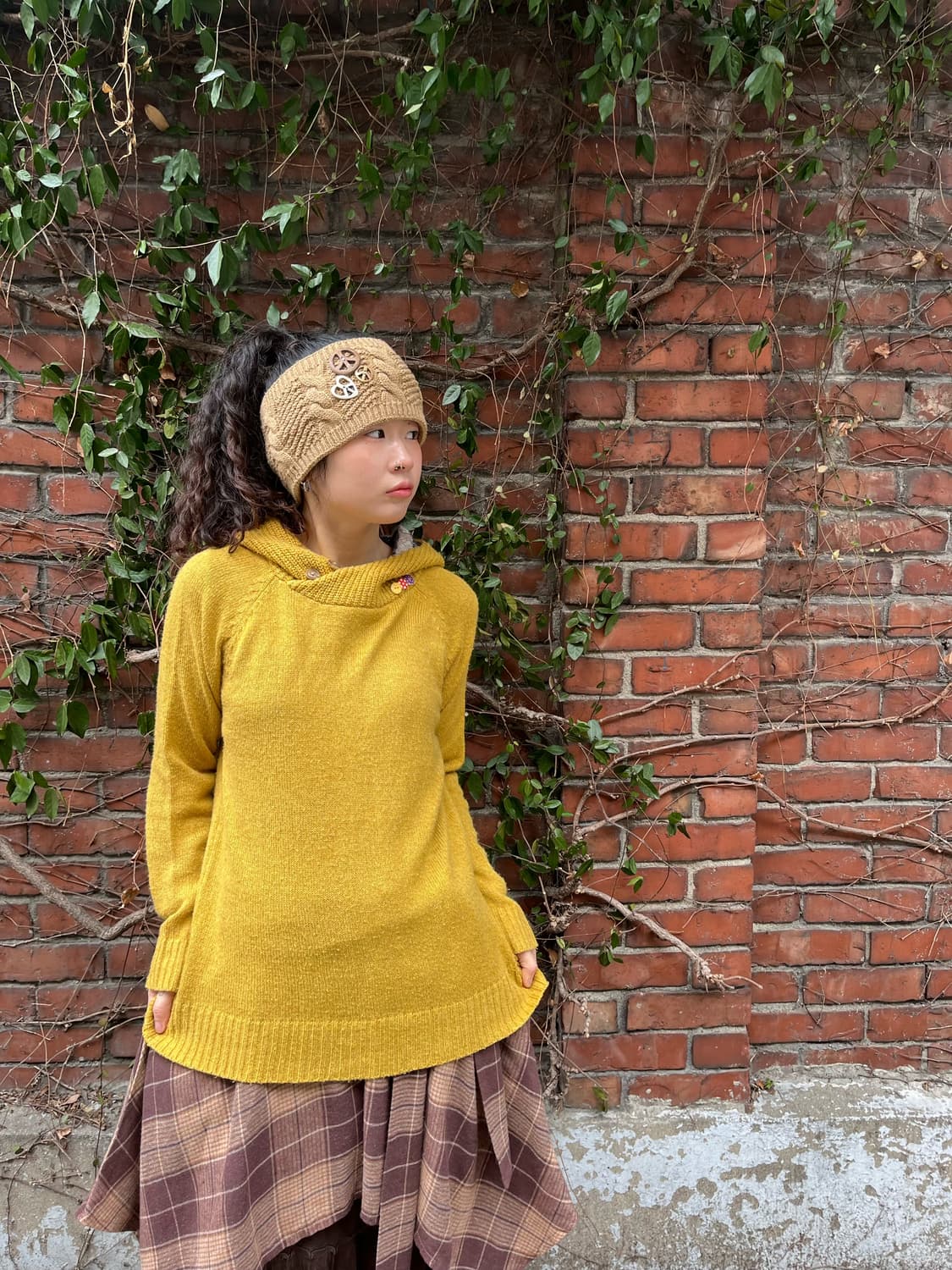 빈티지 노랑 후드 니트 상품이미지2