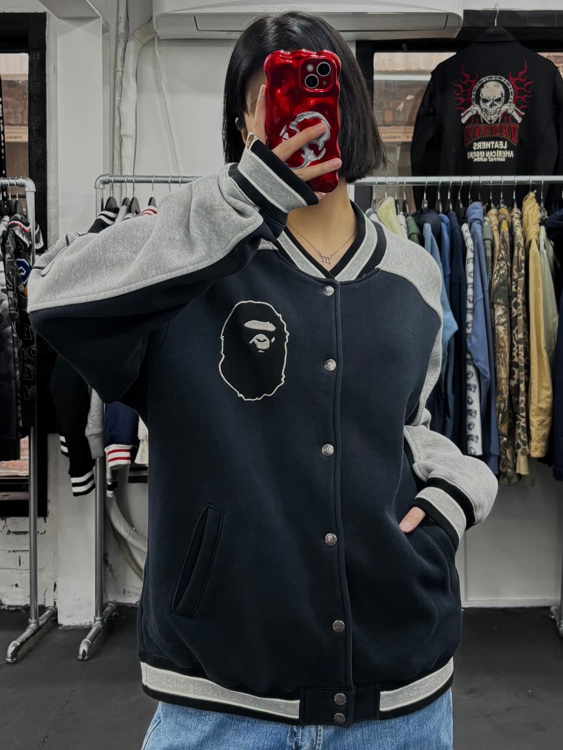 베이프 빅사루 투톤 바시티 자켓 상품이미지4