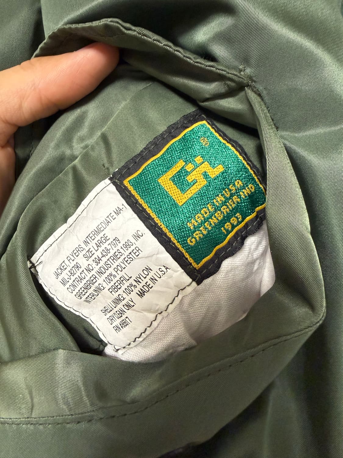 [Made in usa] 그란브리어 사 오리지널 민수용 MA-1 데드스탁 상품이미지6