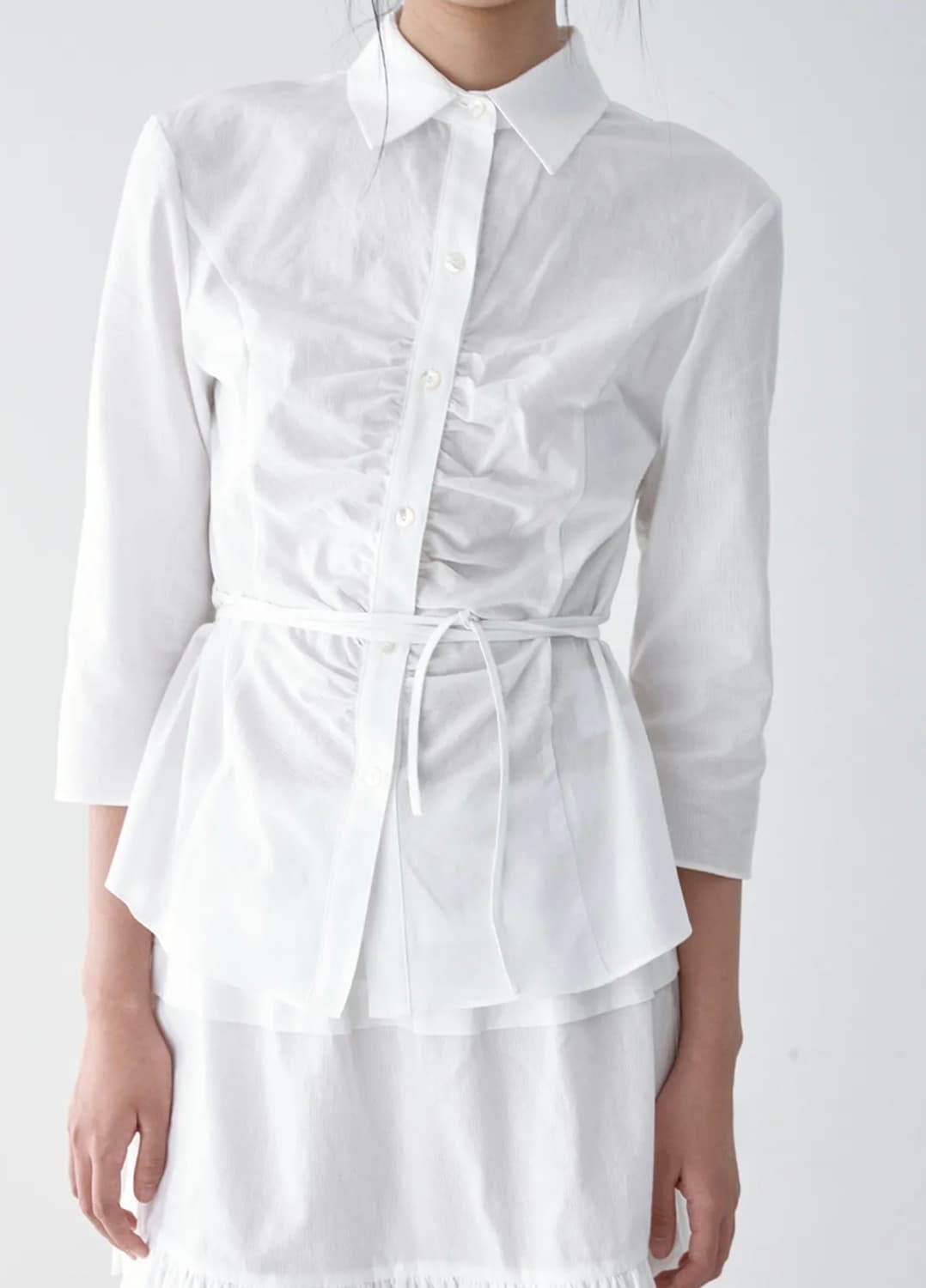 Seo 에스이오 화이트 코튼 타이 웨이스트 셔츠 SHEER TIE 상품이미지2