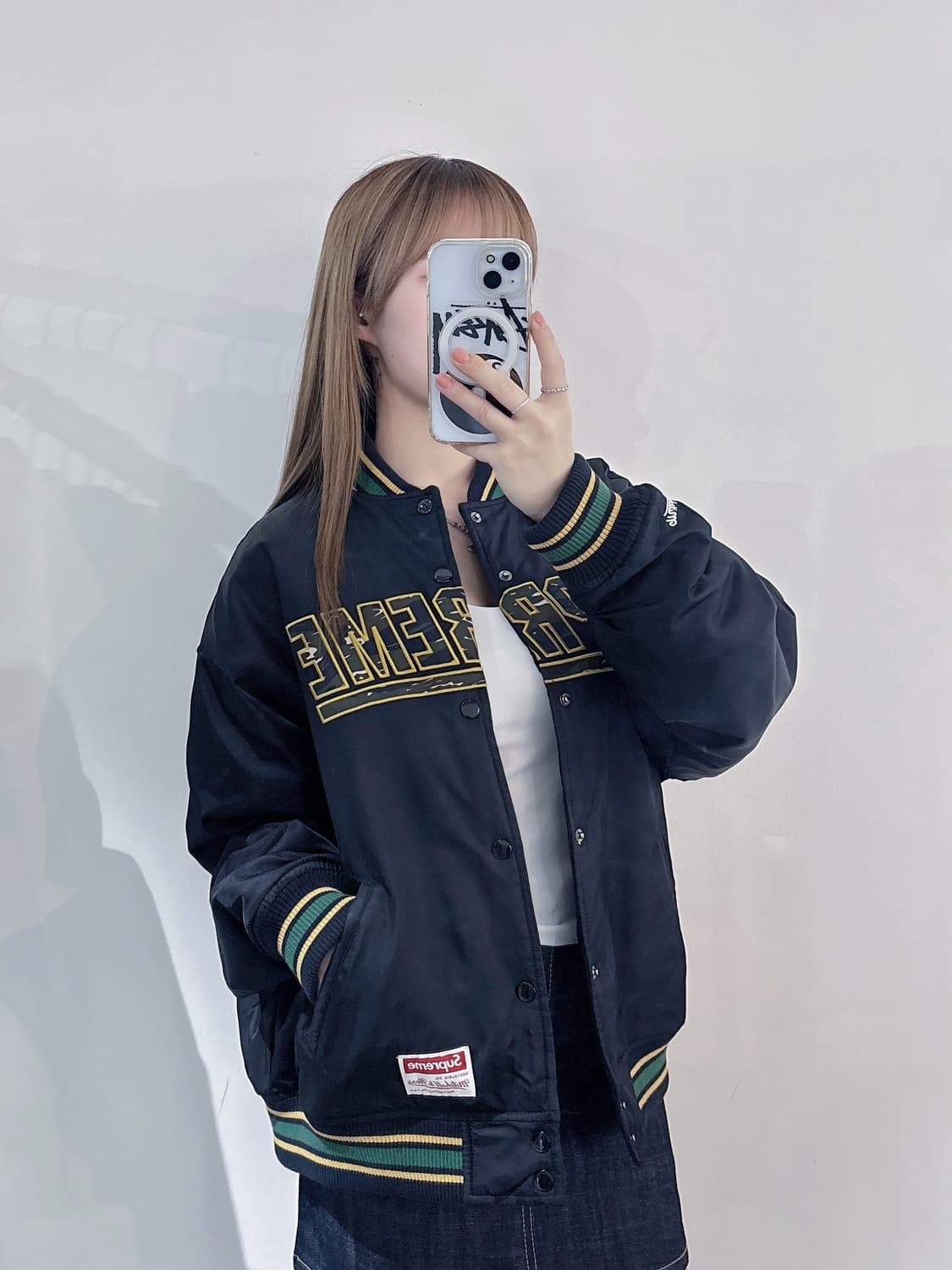 슈프림 미첼앤네스 카모로고 바시티 자켓 상품이미지2