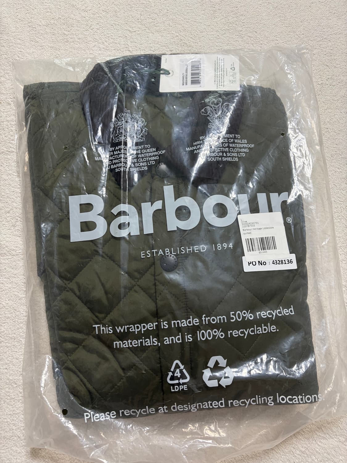 [L]바버(Barbour) 리데스데일 퀼팅 자켓 (올리브 카키) 새상품 상품이미지1