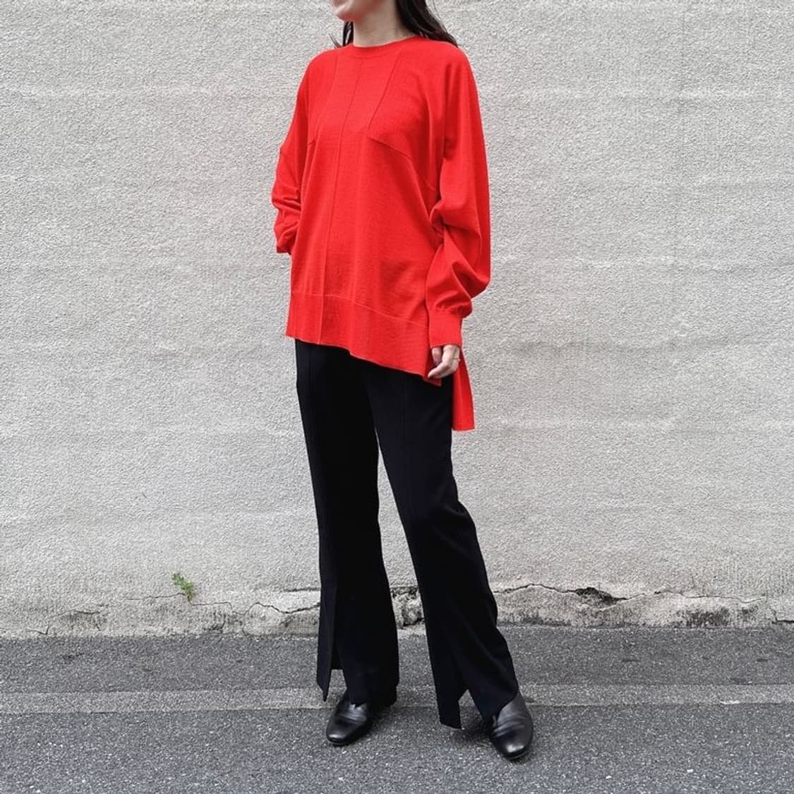 (정품/새상품) ENFOLD 엔폴드 여성 레드 울100 와이드핏 니트 상품이미지4