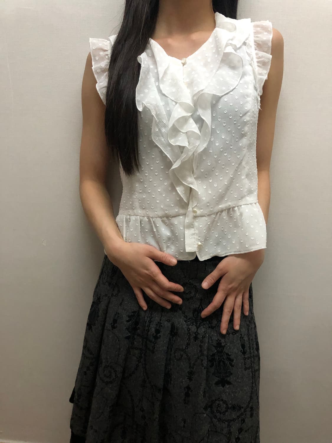 빈티지 화이트 프릴 도트 블라우스 상품이미지7