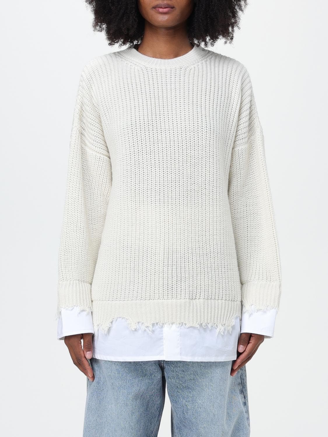 MM6 마르지엘라 디스트레스 셔츠 레이어드 니트 스웨터 아이보리 XS 상품이미지5