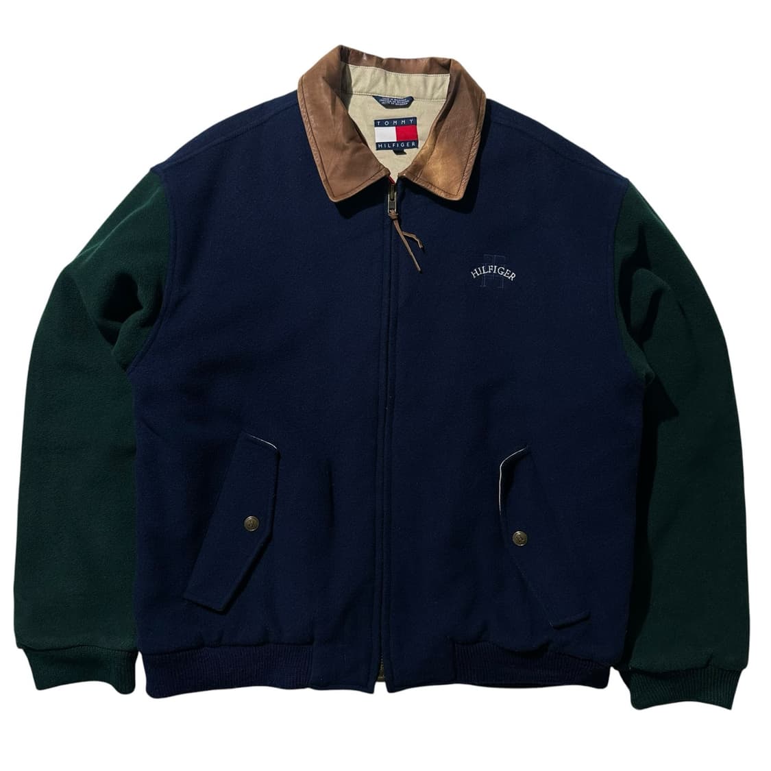 90‘s 타미 힐피거 울 레더 바시티 자켓 상품이미지1