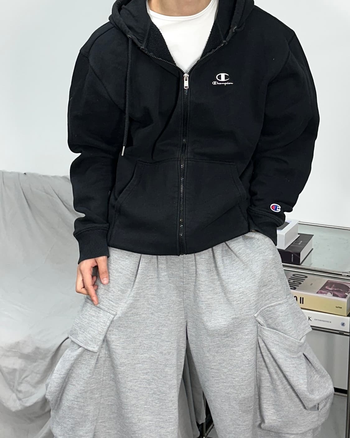 챔피온 스몰로고 블랙 후드집업 M 상품이미지2