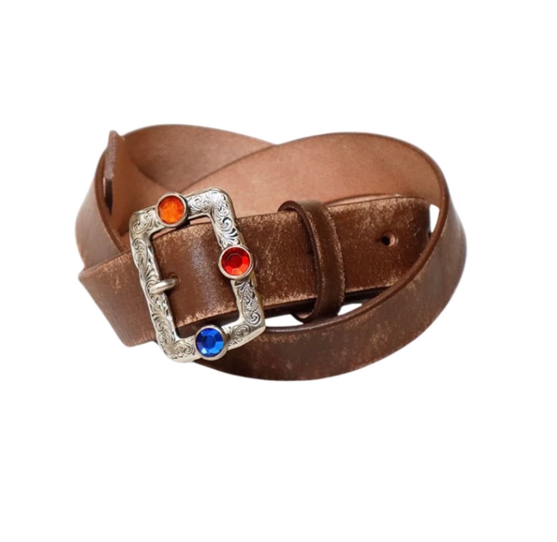 캐피탈 오일드 레더 스터드 디스코 버클 벨트 브라운 상품이미지1