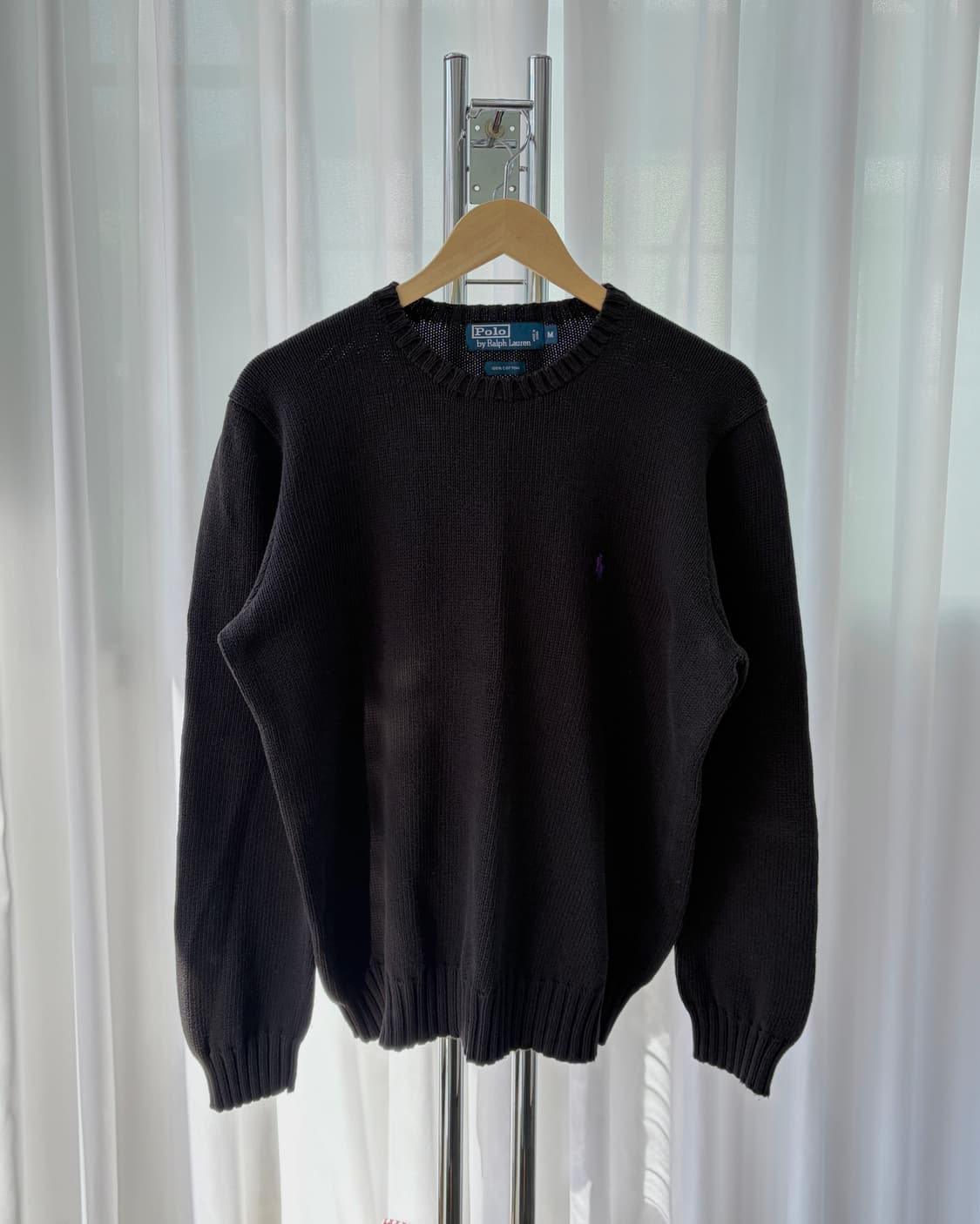 [M]폴로 랄프로렌 블랙 라운드넥 코튼 니트 상품이미지3