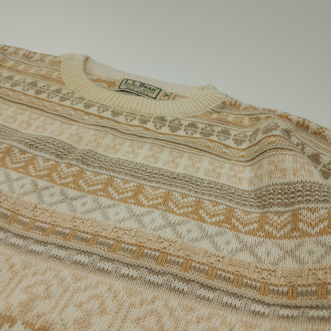 CL080 M 엘엘빈 90s USA 오트밀 베이지 페어아일 노르딕 패턴 상품이미지4