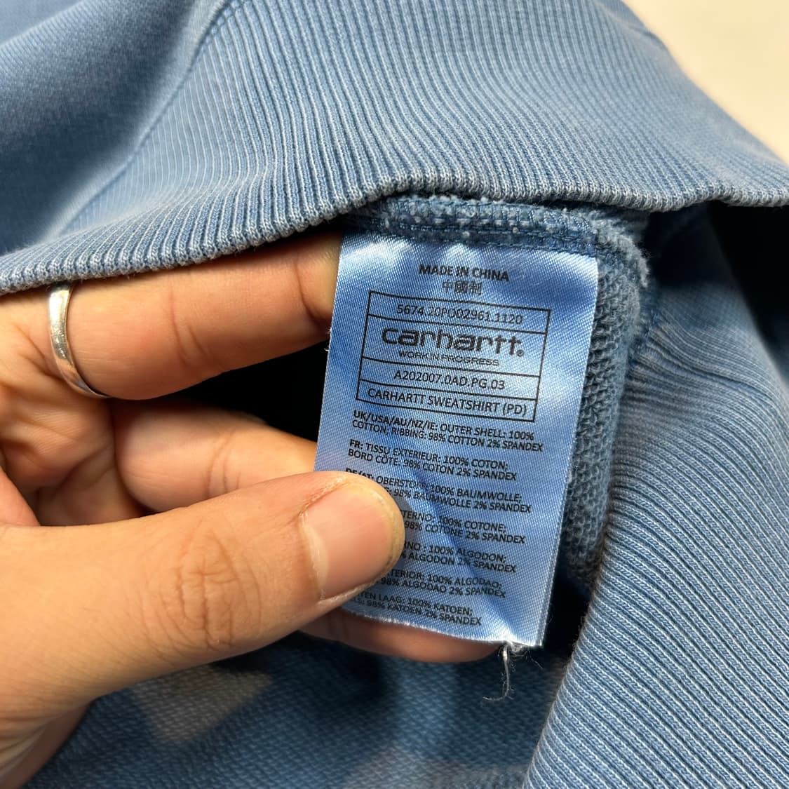 L) 칼하트 WIP 스웻 맨투맨 워싱 블루 상품이미지7