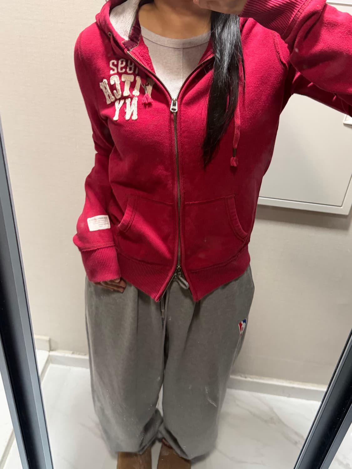 아베크롬비 레드 후드집업 m 상품이미지1