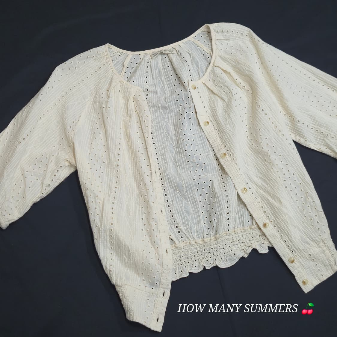 일본 수입빈티지 허니써클로즈 화이트 펀칭 자수 가디건 코튼 100% 상품이미지2
