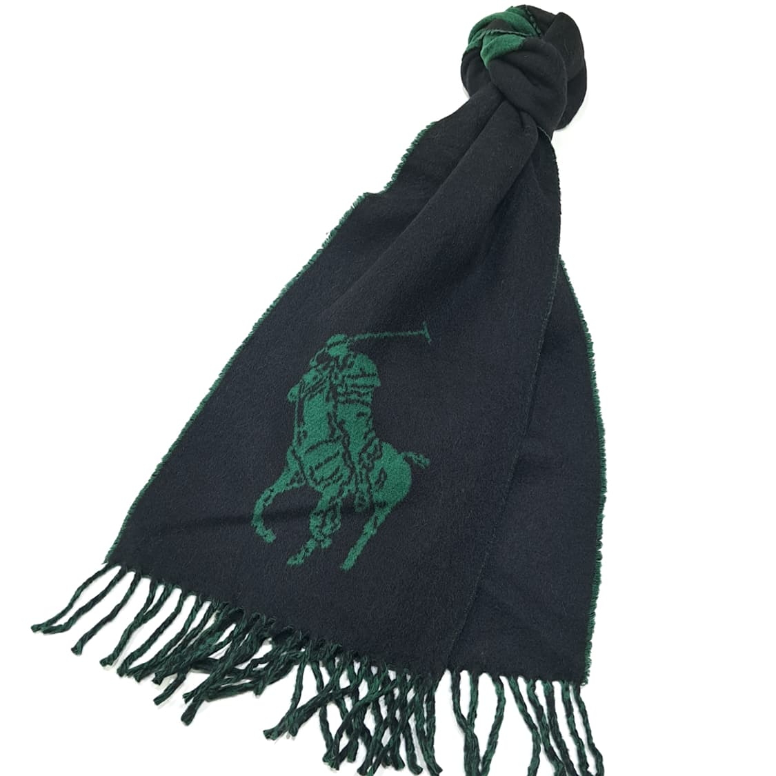 MX333 폴로 랄프로렌 블랙 그린 빅로고 양면 램스울 목도리 머플러 상품이미지2