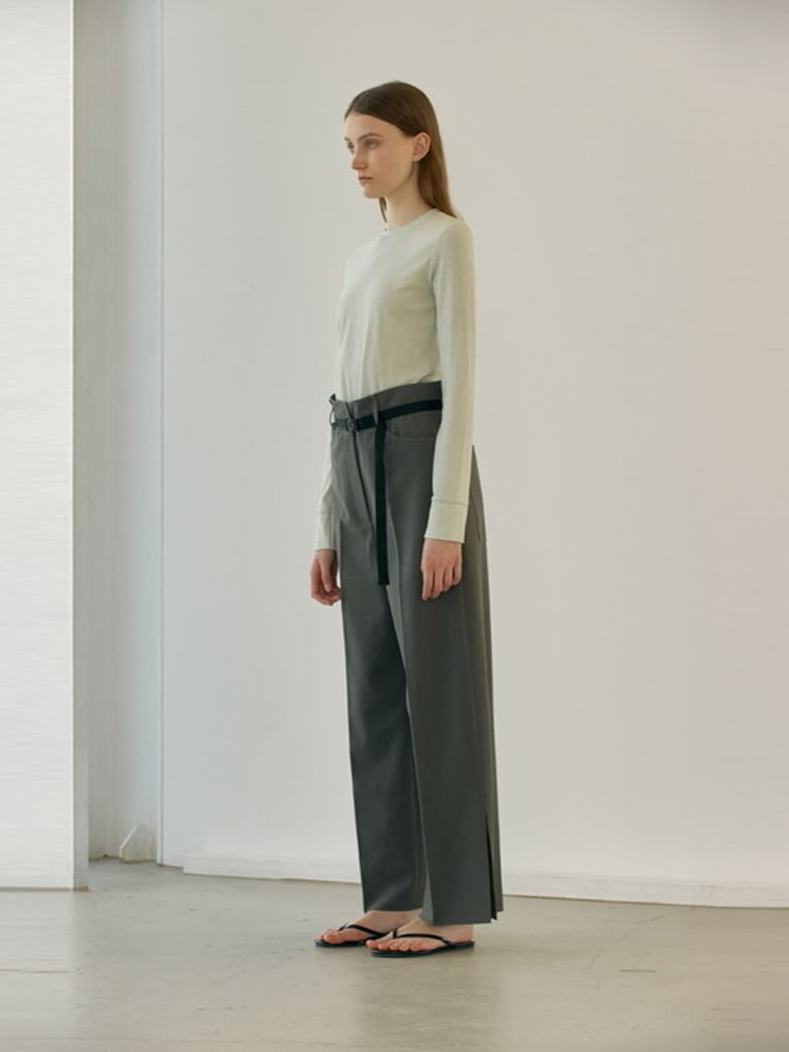 S) 새상품 노니에르 벨티드 와이드 슬랙스 카키 상품이미지8