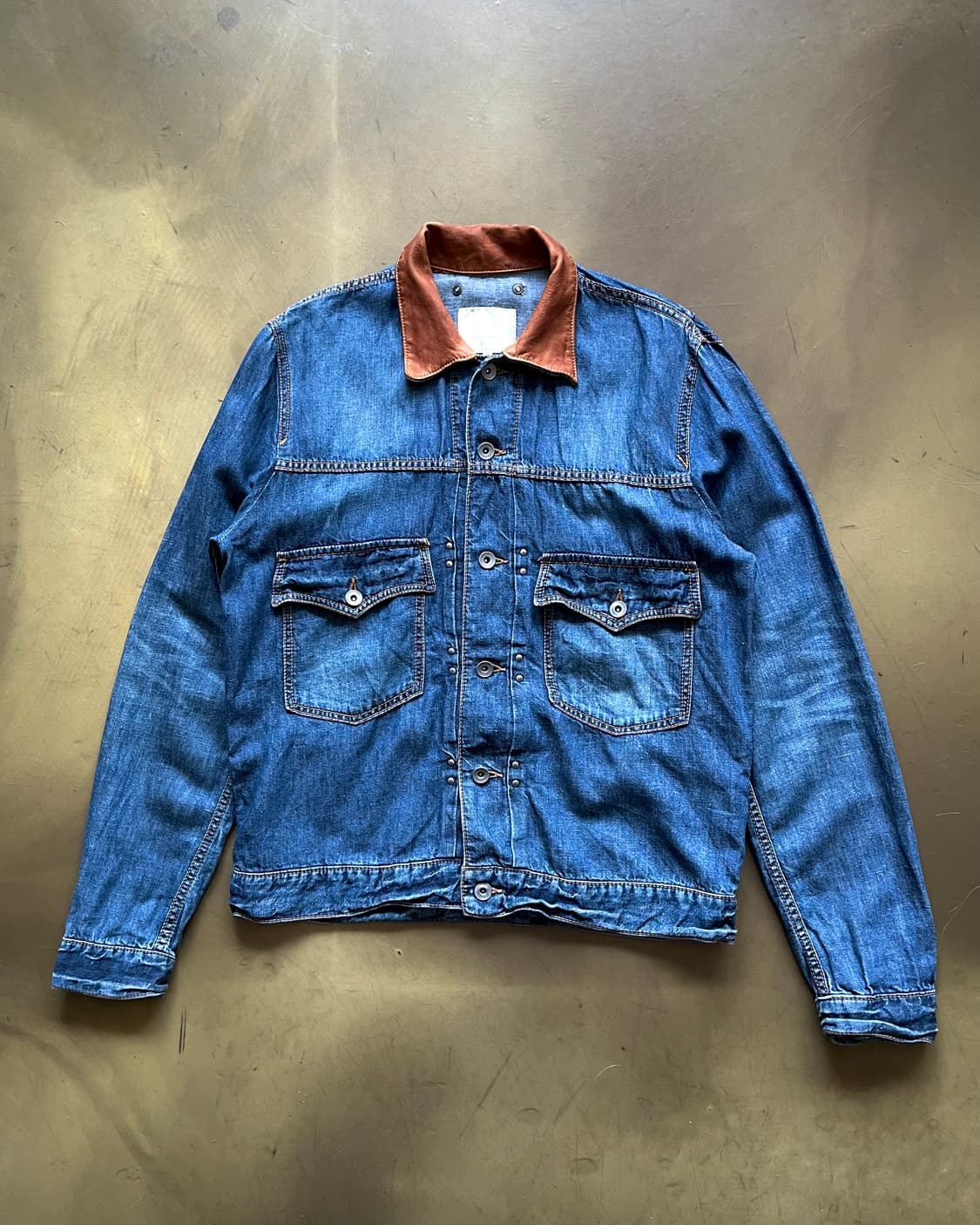 TAKEO KIKUCHI Leather Trim Denim Trucker 상품이미지4