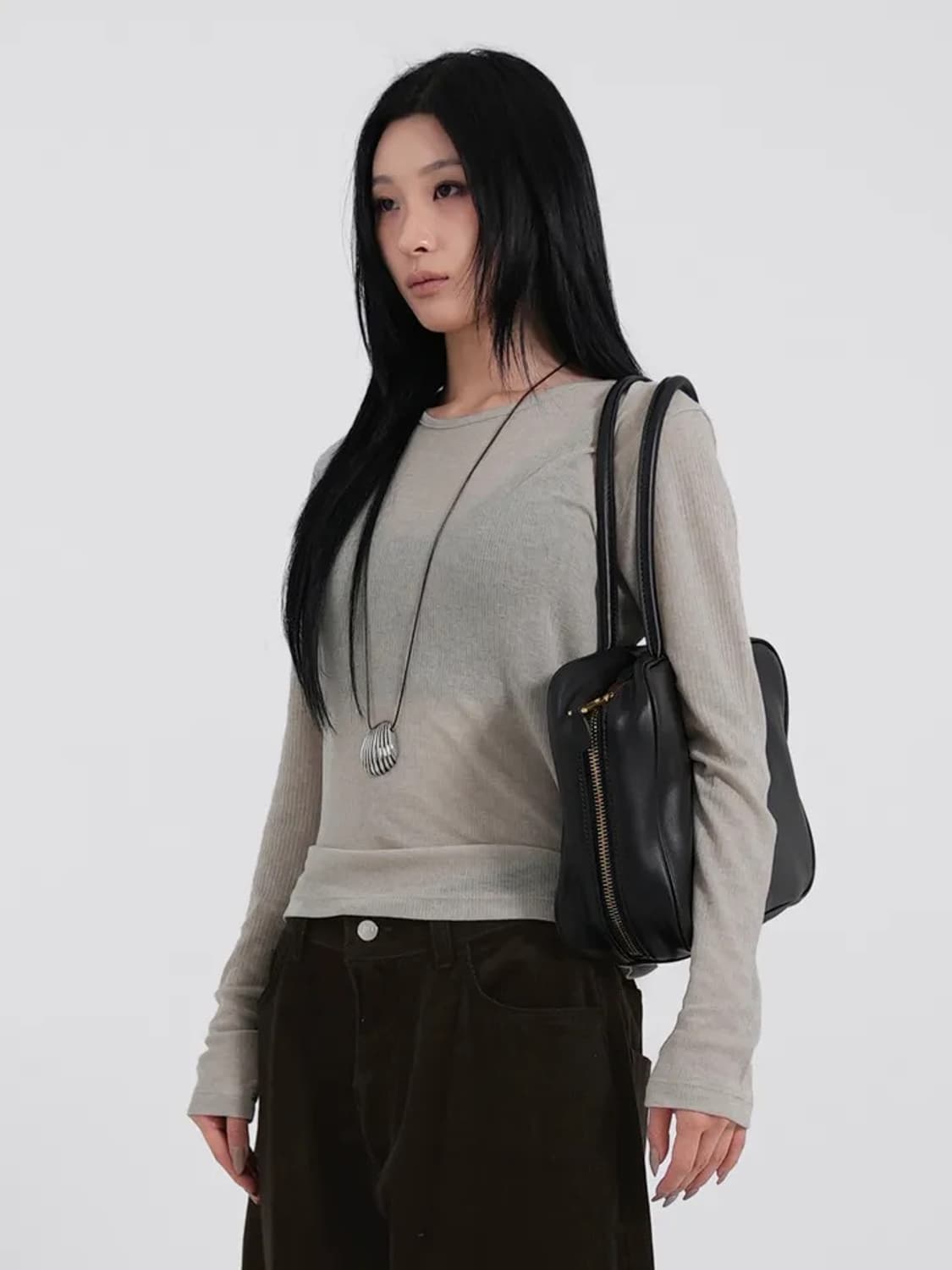 (새상품) 바스 소미 텐셀 레이어드 긴소매 베이지 티셔츠 상품이미지2