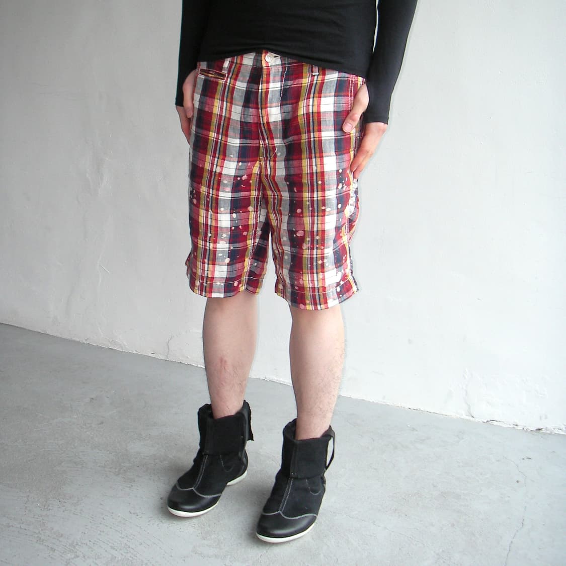 꼼데가르송 옴므 블리치 체크 쇼츠 상품이미지1