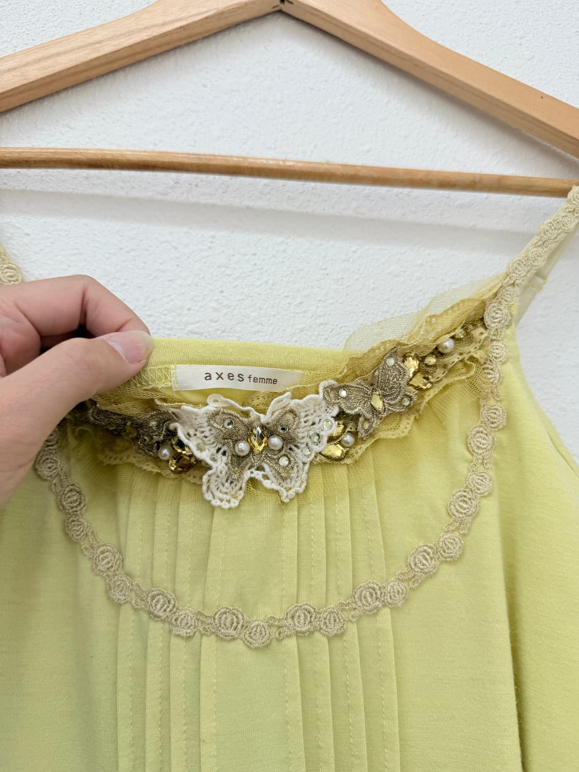 빈티지 Axes Femme 옐로우 레이스 슬리브리스 상품이미지6