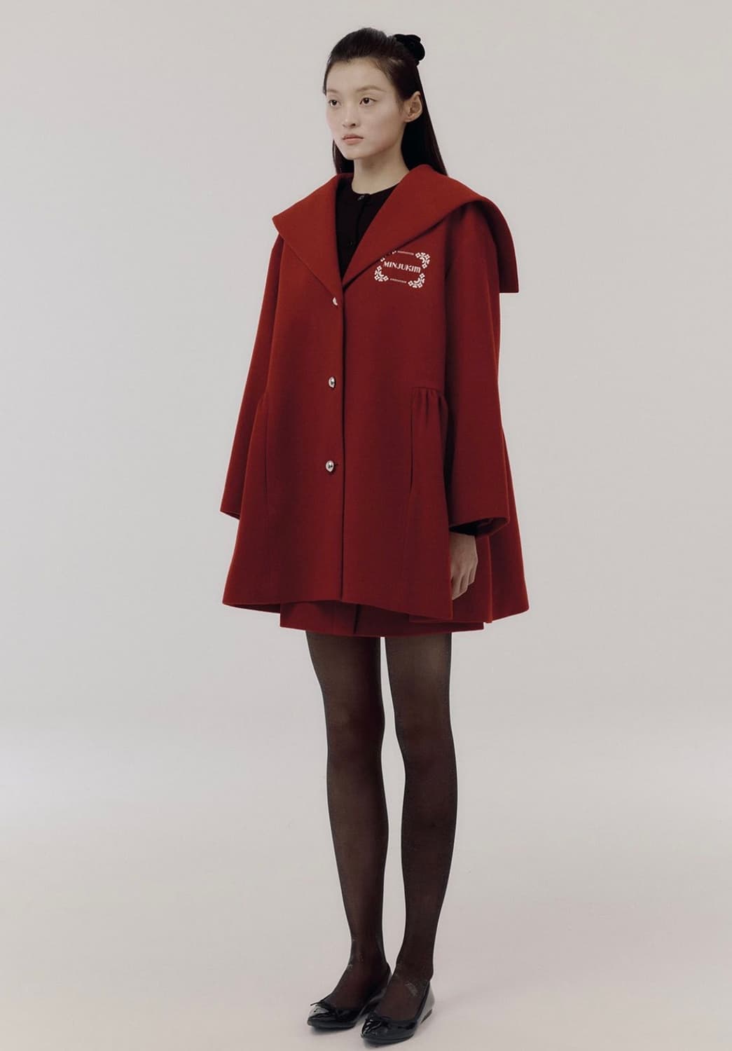 민주킴 세일러 울 코트 레드 색상 상품이미지1