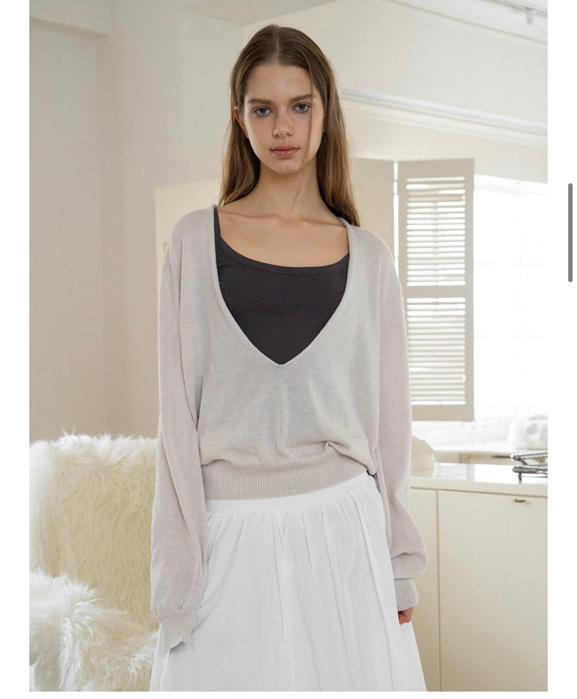 헤더먼트 v neck layered knit(soy milk) 상품이미지2