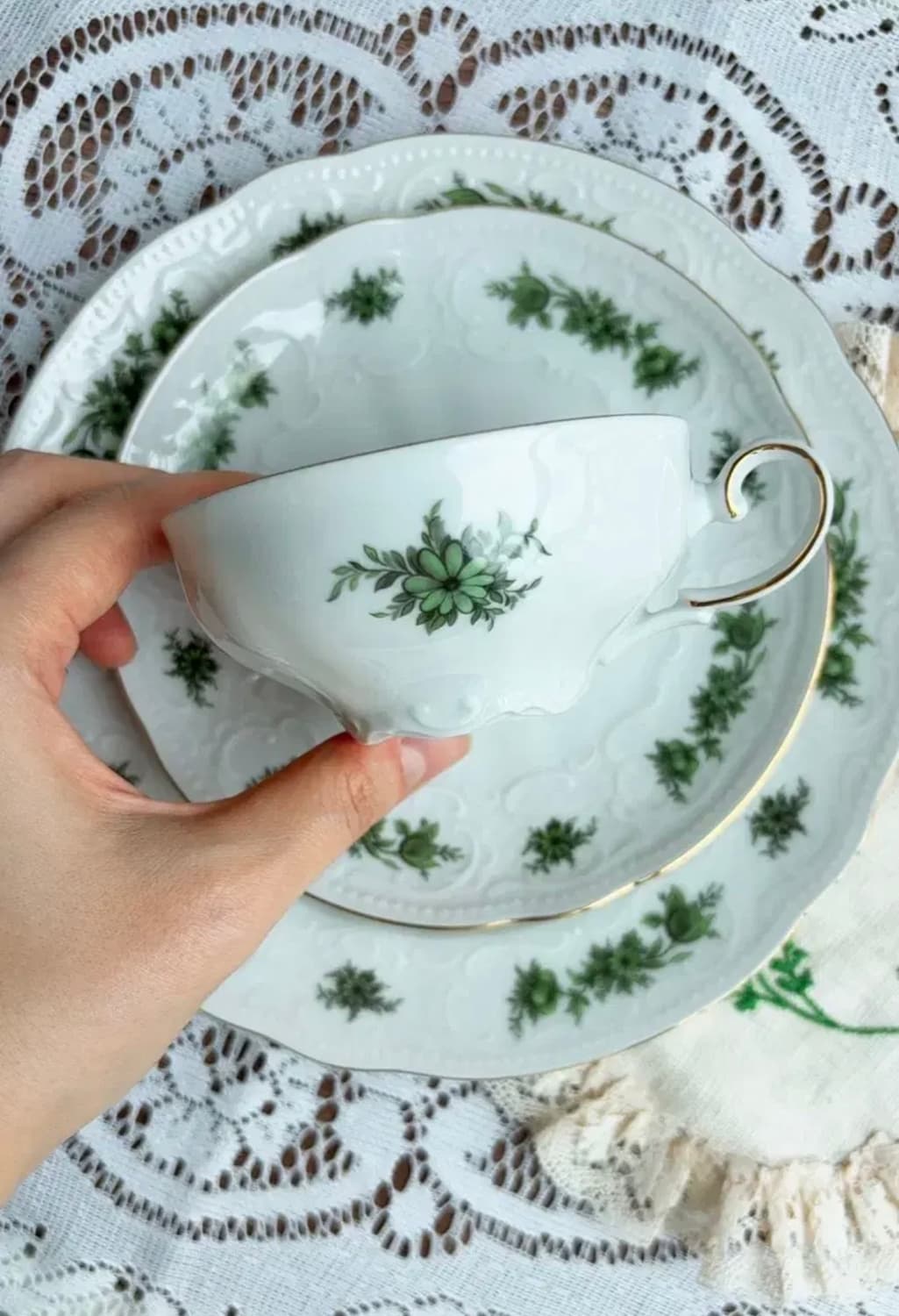 독일 빈티지 젤트만바이덴 그린로즈 스몰티컵 트리오 상품이미지1