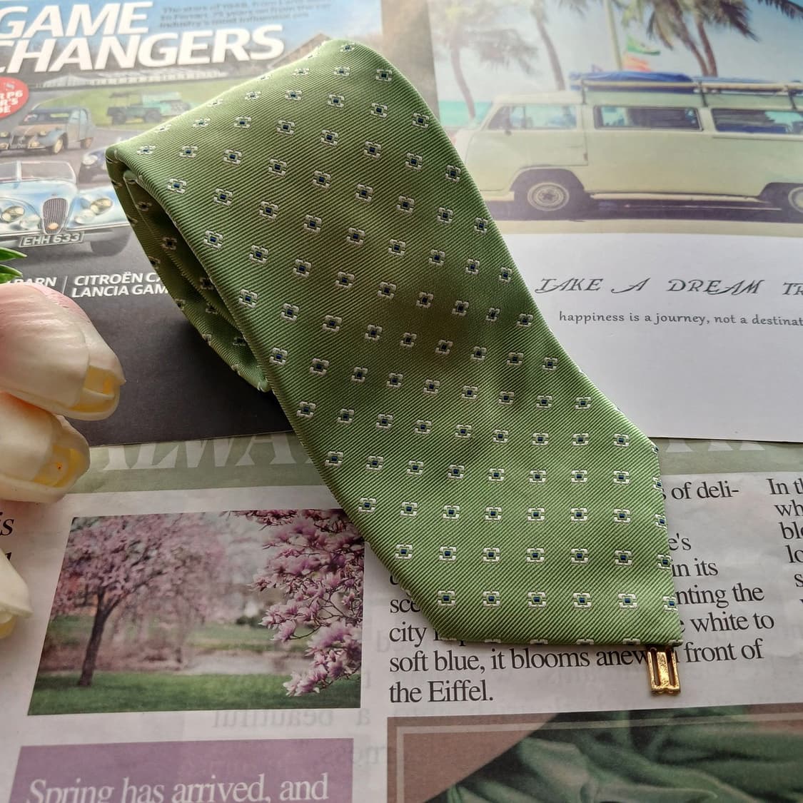 닥스 실크 그린 도트 패턴 슬림 넥타이 8cm A+등급 A18644
 상품이미지2