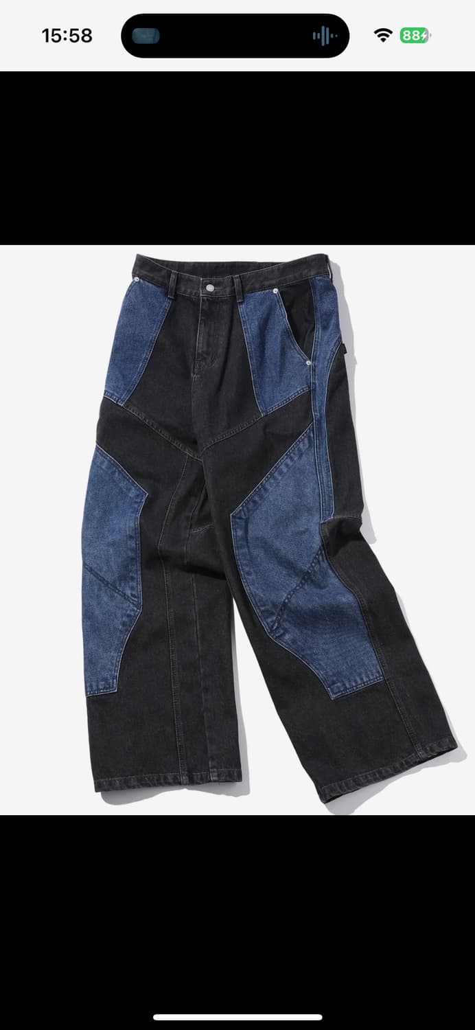 꼼파뇨 믹스드 절개 와이드 데님 팬츠 인디고 블랙 상품이미지1