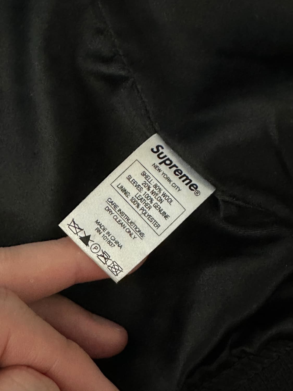 L사이즈 슈프림 리얼 레더 슬리브 TEAM 바시티 자켓 블랫 상품이미지7