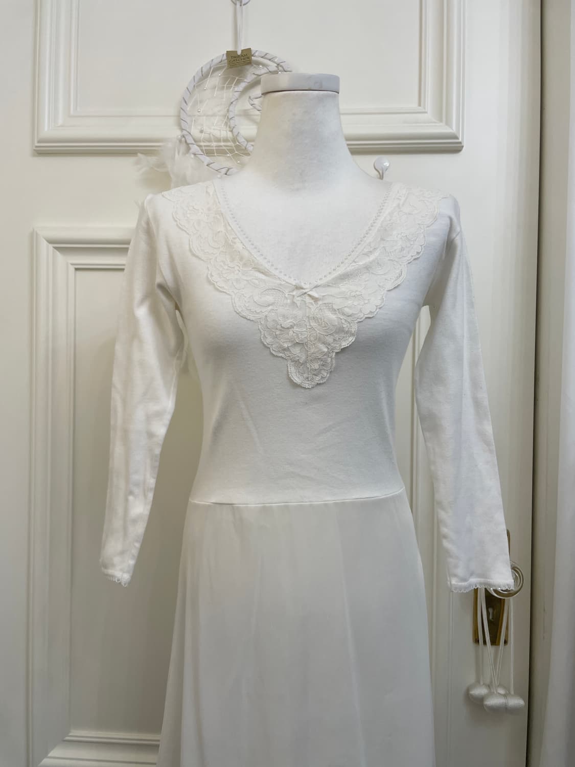 navy dot bow point knit top&white lace s 상품이미지10