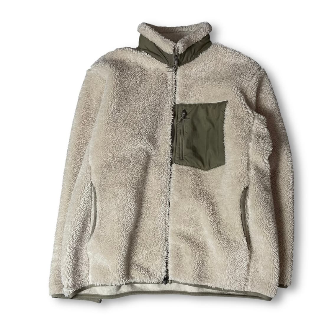 유니클로 연베이지 브라운 패치 뽀글이 플리스 자켓 XL 상품이미지1