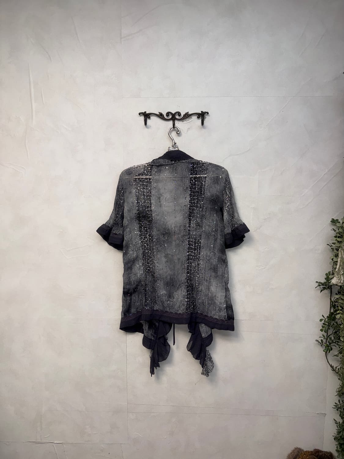 Charcoal tie dye pleats ruffle mesh bl 상품이미지5