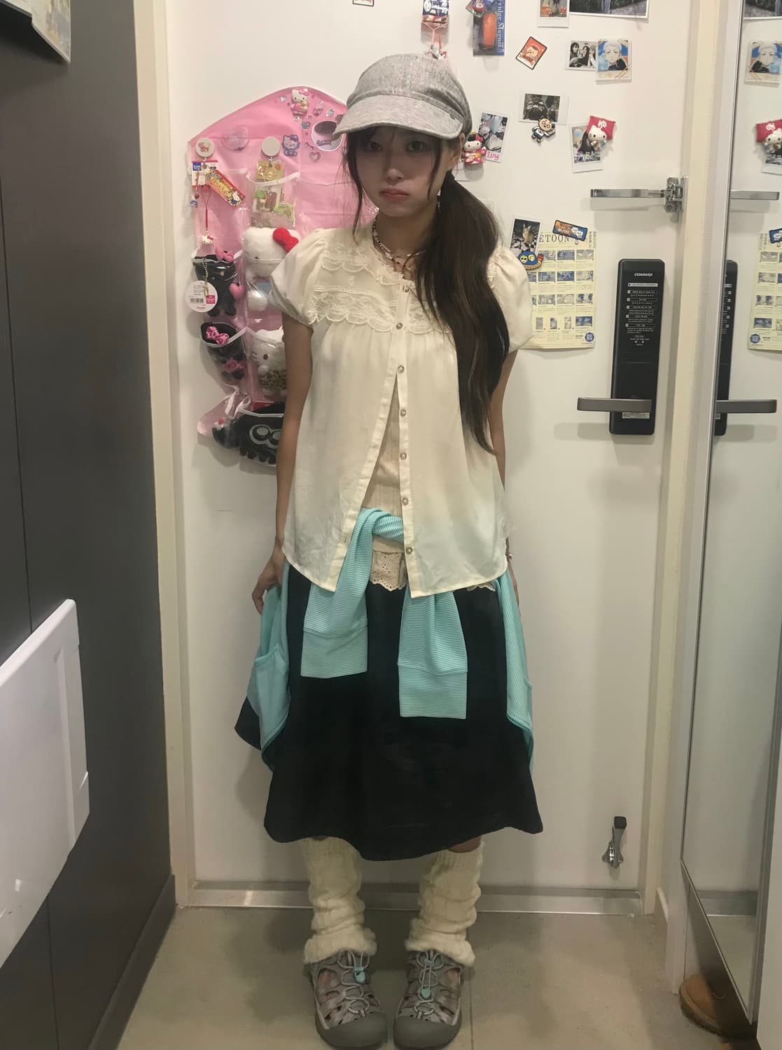 빈티지 민트 아이보리 체크 모리걸 하구미 코디세트 상품이미지2