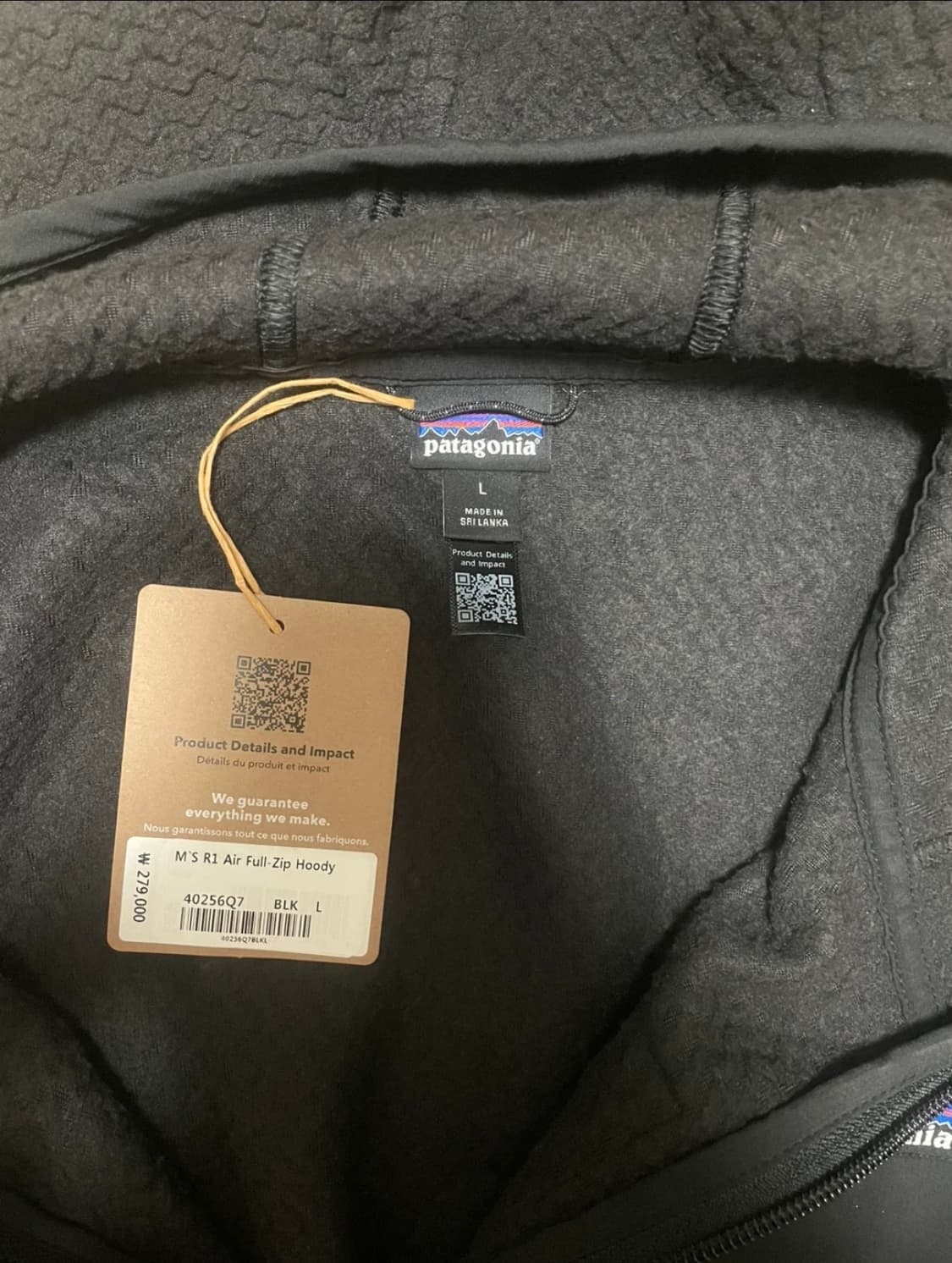 파타고니아 R1 에어 풀집 후디 블랙 L 새제품 상품이미지4