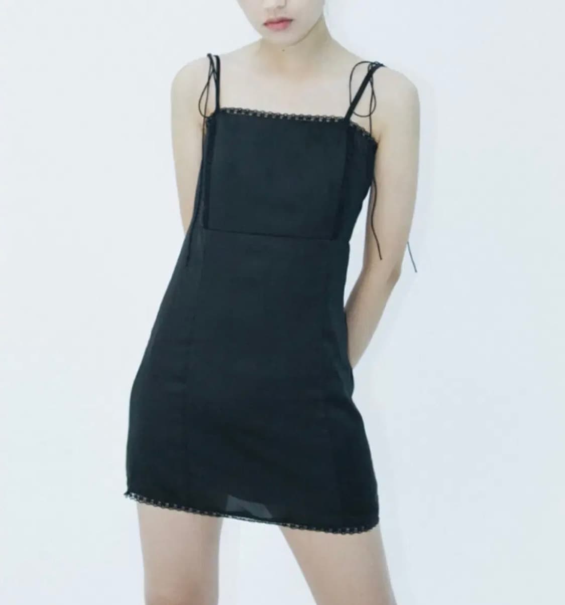 낫유어로즈 블랙 초커 스트링 레이스 홀터넥 슬립 리본 원피스 상품이미지5