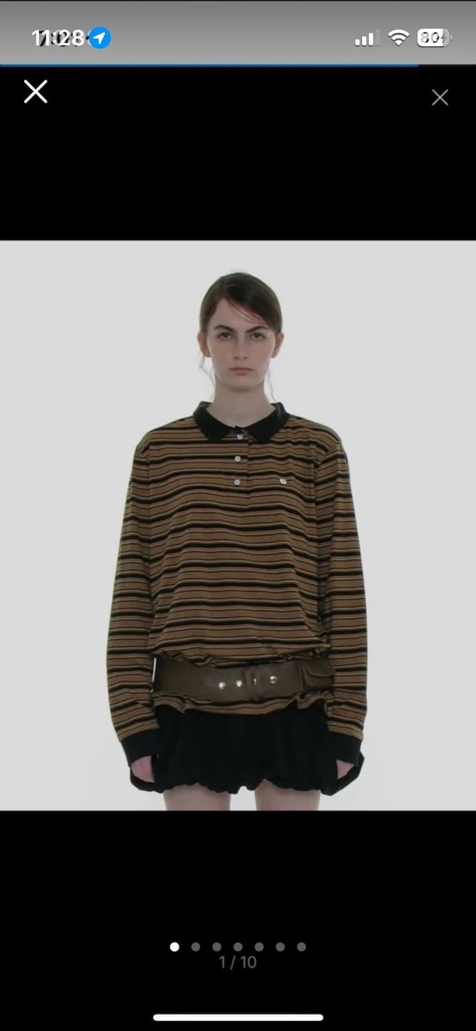 파르티멘토 우먼 스트라이프 롱슬리브 폴로티 블랙 상품이미지1